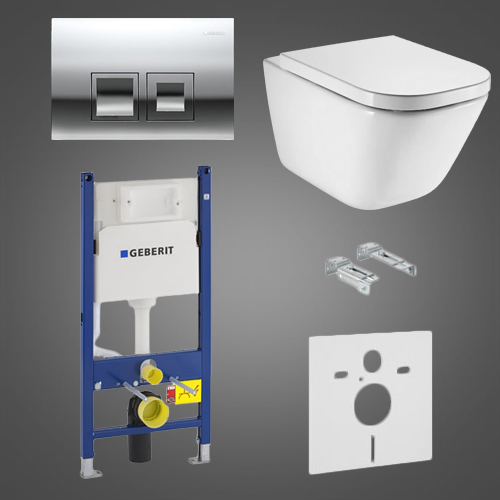 Комплект: GAP Rimless подвесной унитаз с сиденьем slow-closing (в упак.), Geberit Duofix, клавиша Delta 50 хром